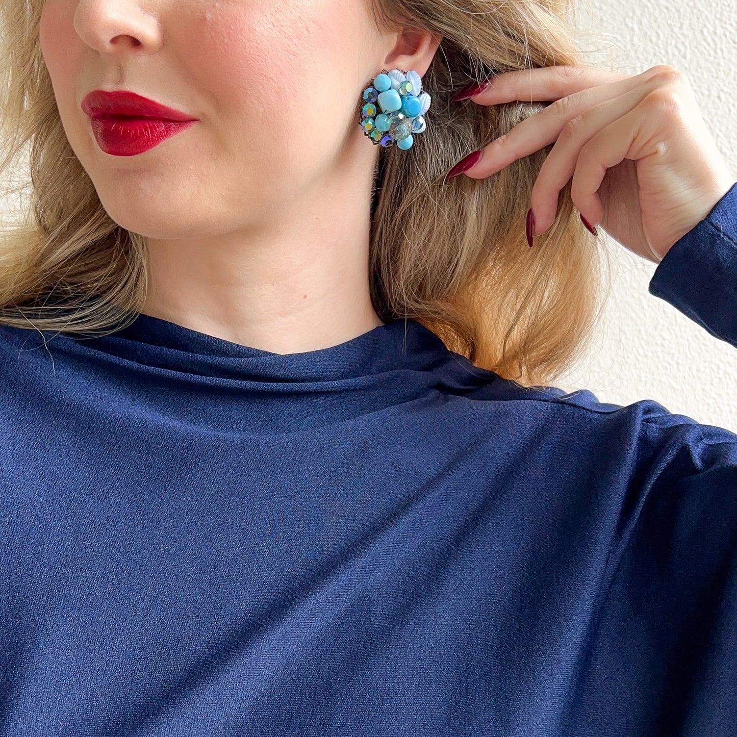 1980s Blue Variety Beads Cluster Earrings