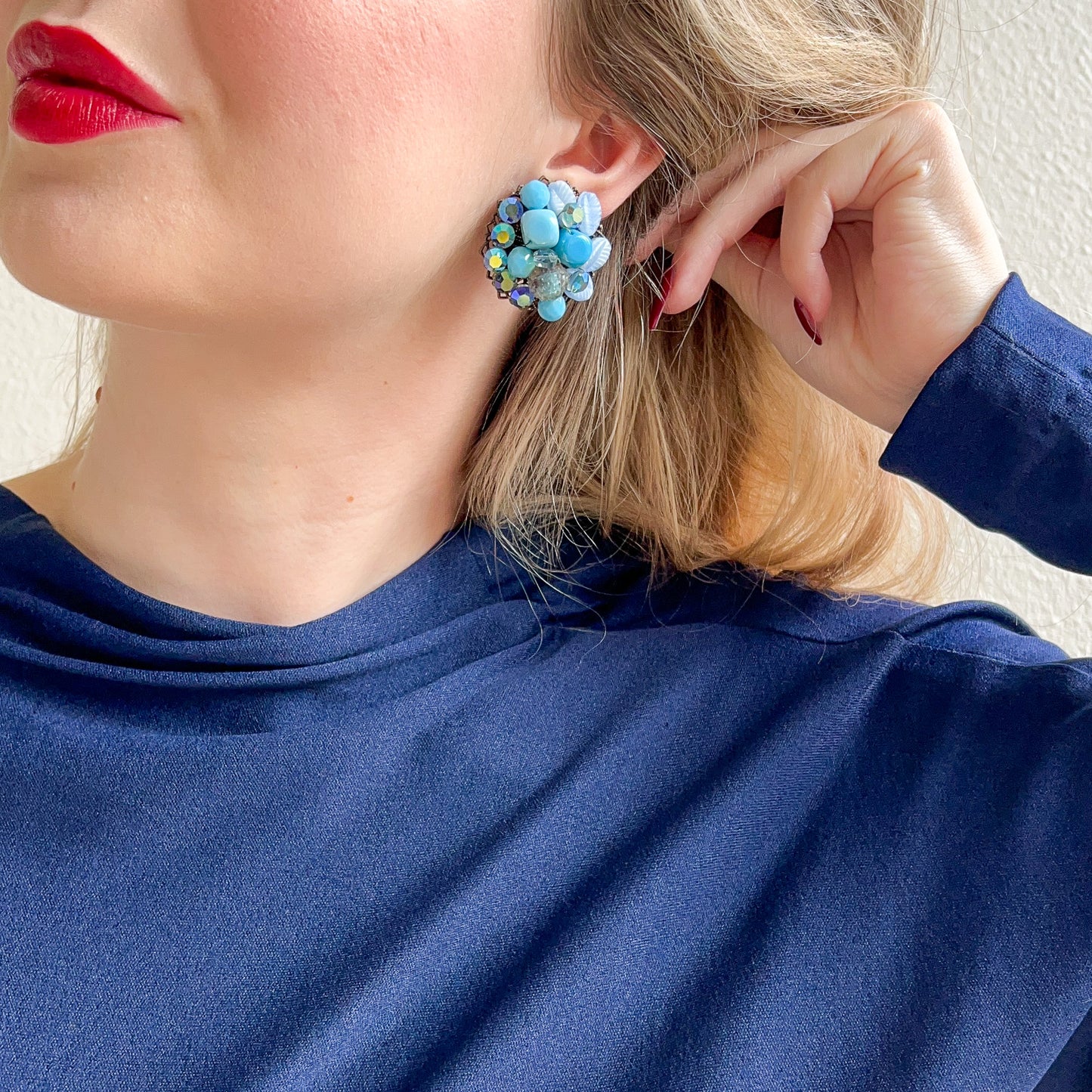 1980s Blue Variety Beads Cluster Earrings