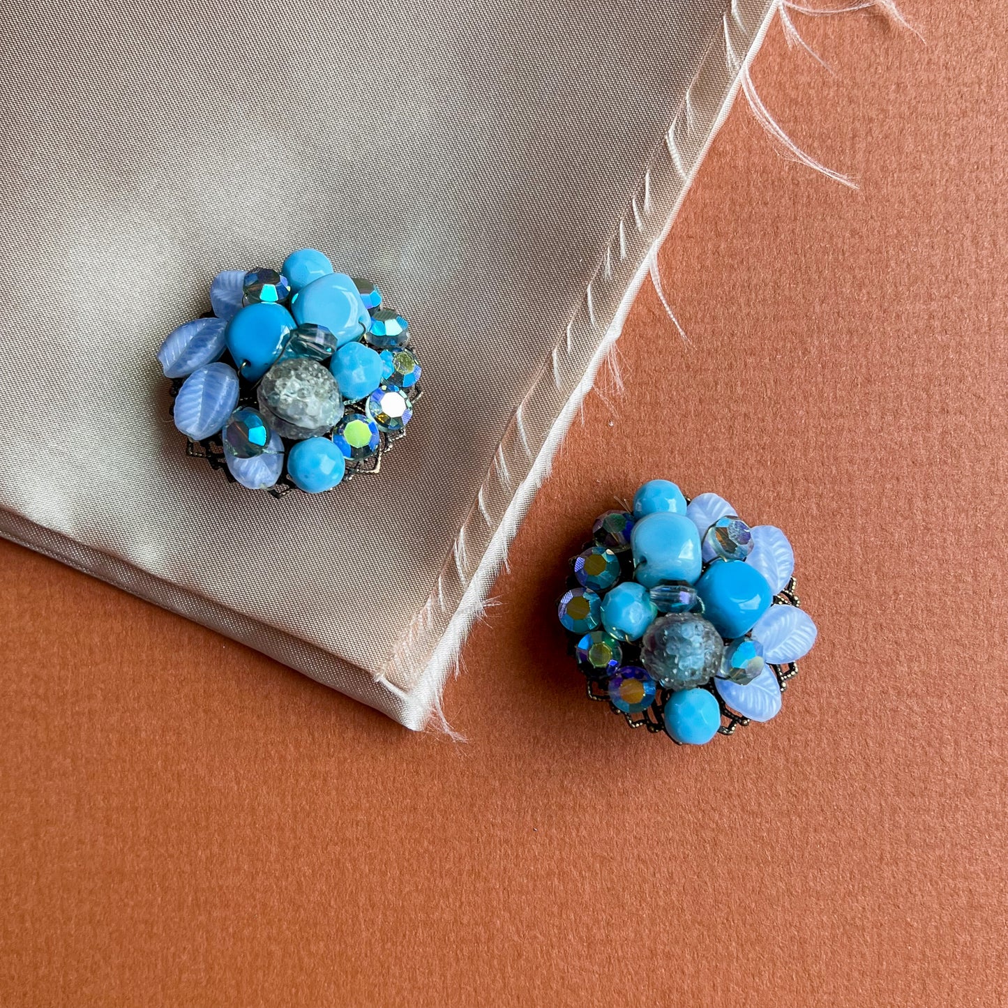 1980s Blue Variety Beads Cluster Earrings