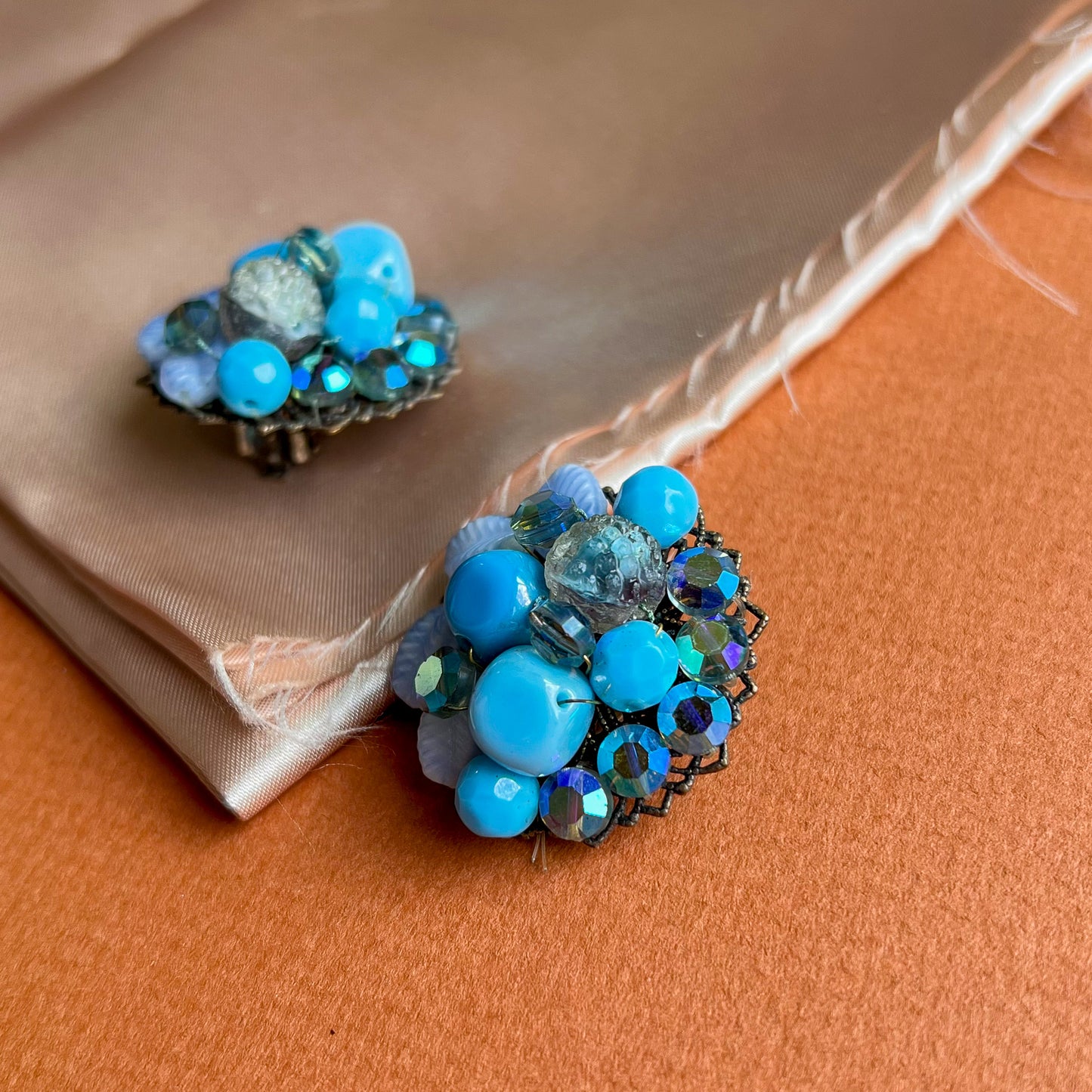 1980s Blue Variety Beads Cluster Earrings