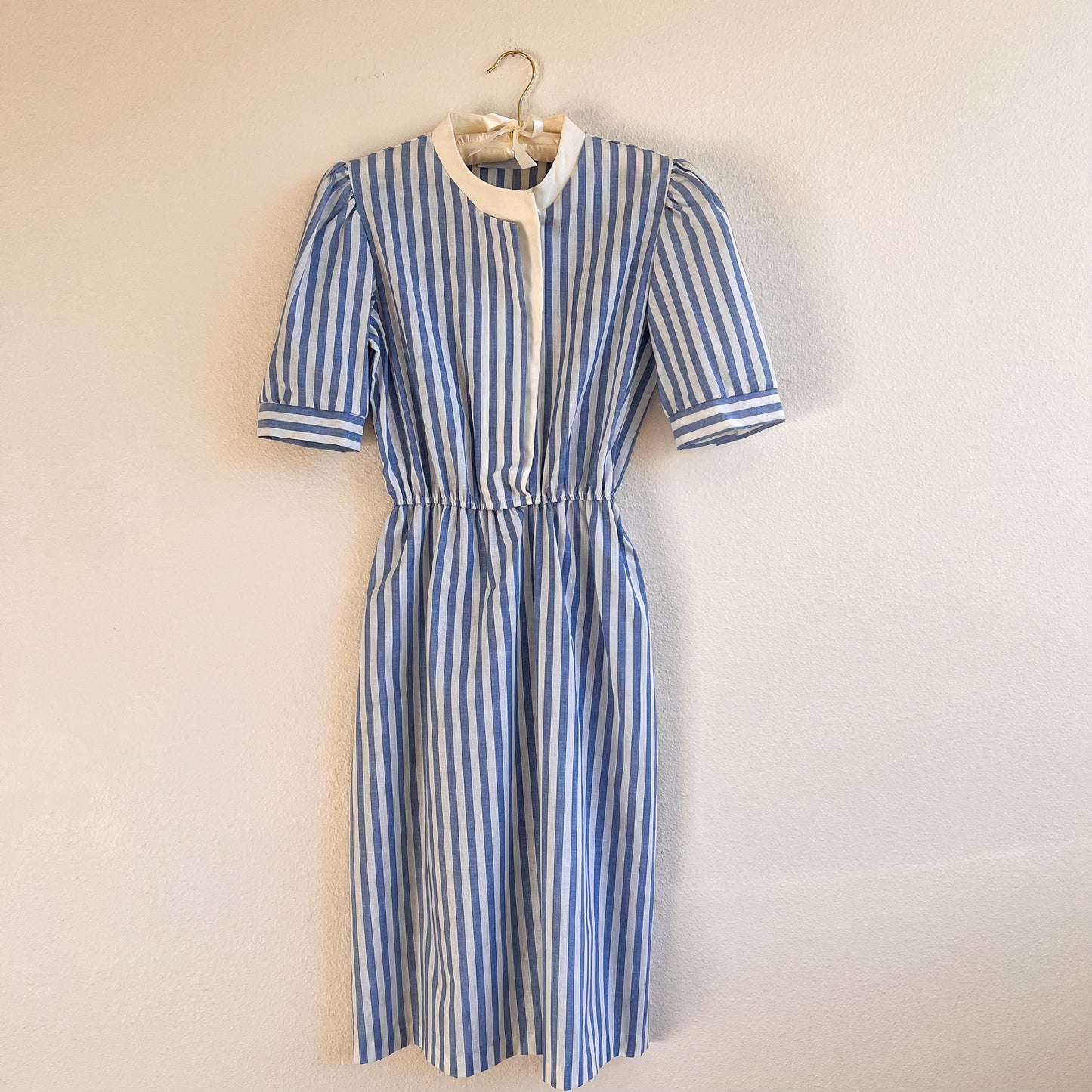 1980s Blue and White Striped Summer Dress (S/M)