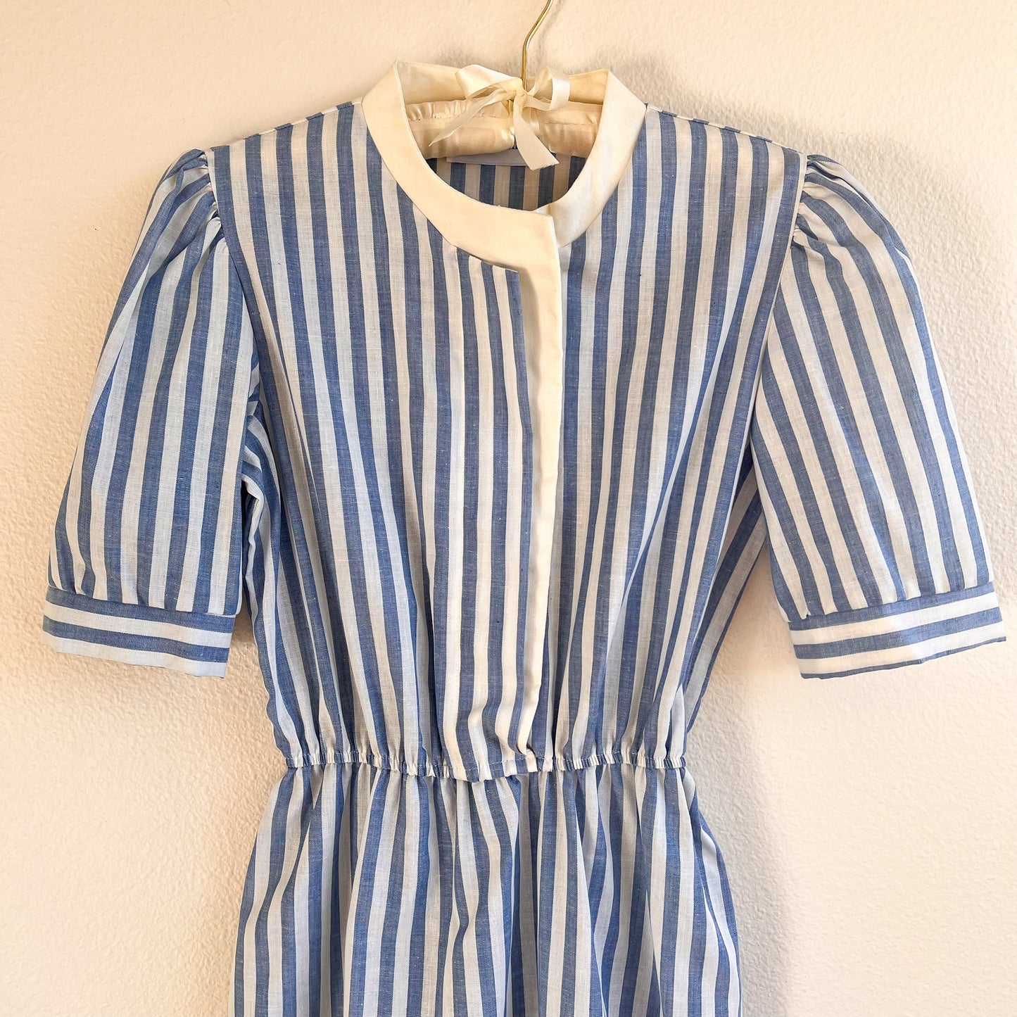 1980s Blue and White Striped Summer Dress (S/M)