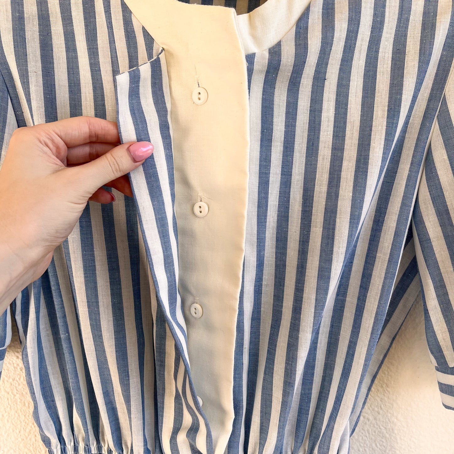 1980s Blue and White Striped Summer Dress (S/M)