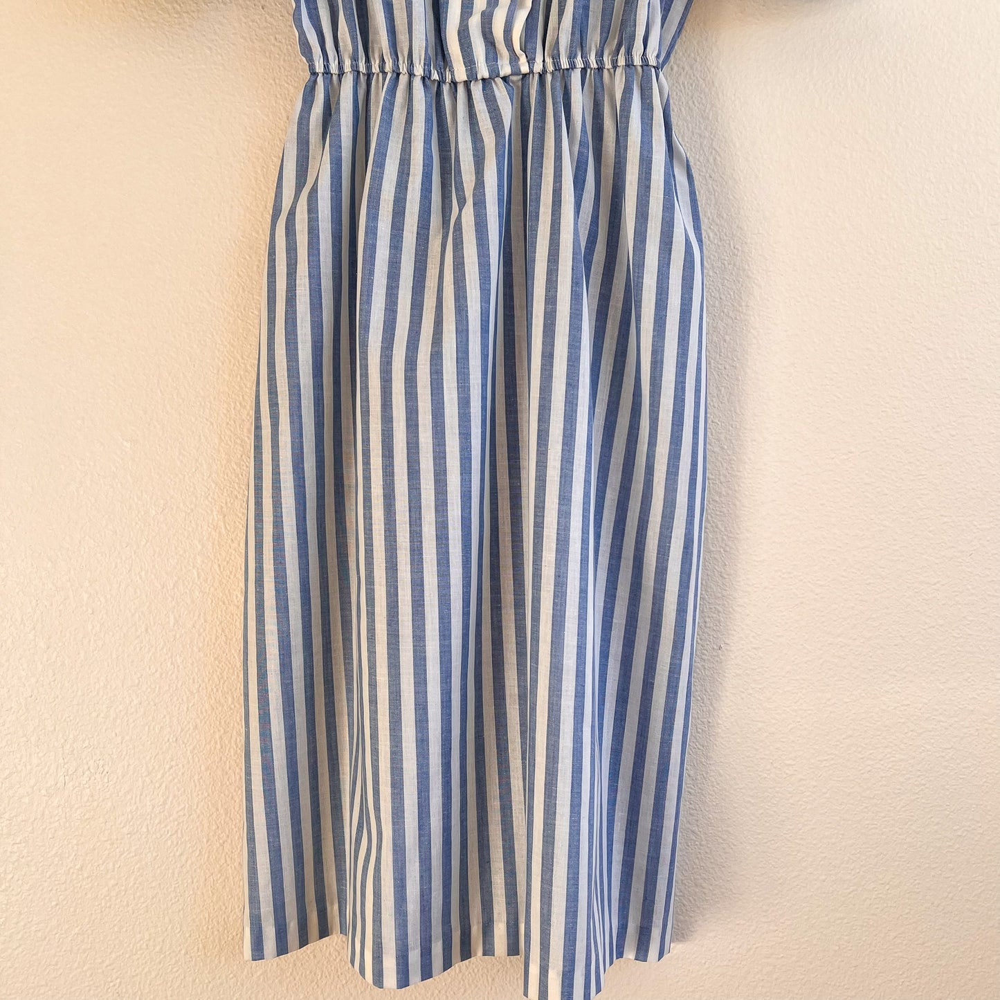 1980s Blue and White Striped Summer Dress (S/M)