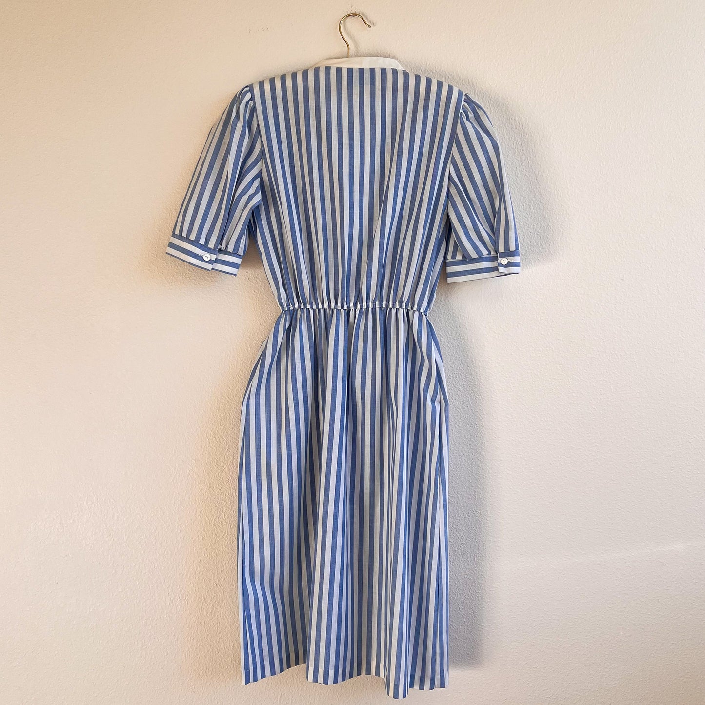 1980s Blue and White Striped Summer Dress (S/M)