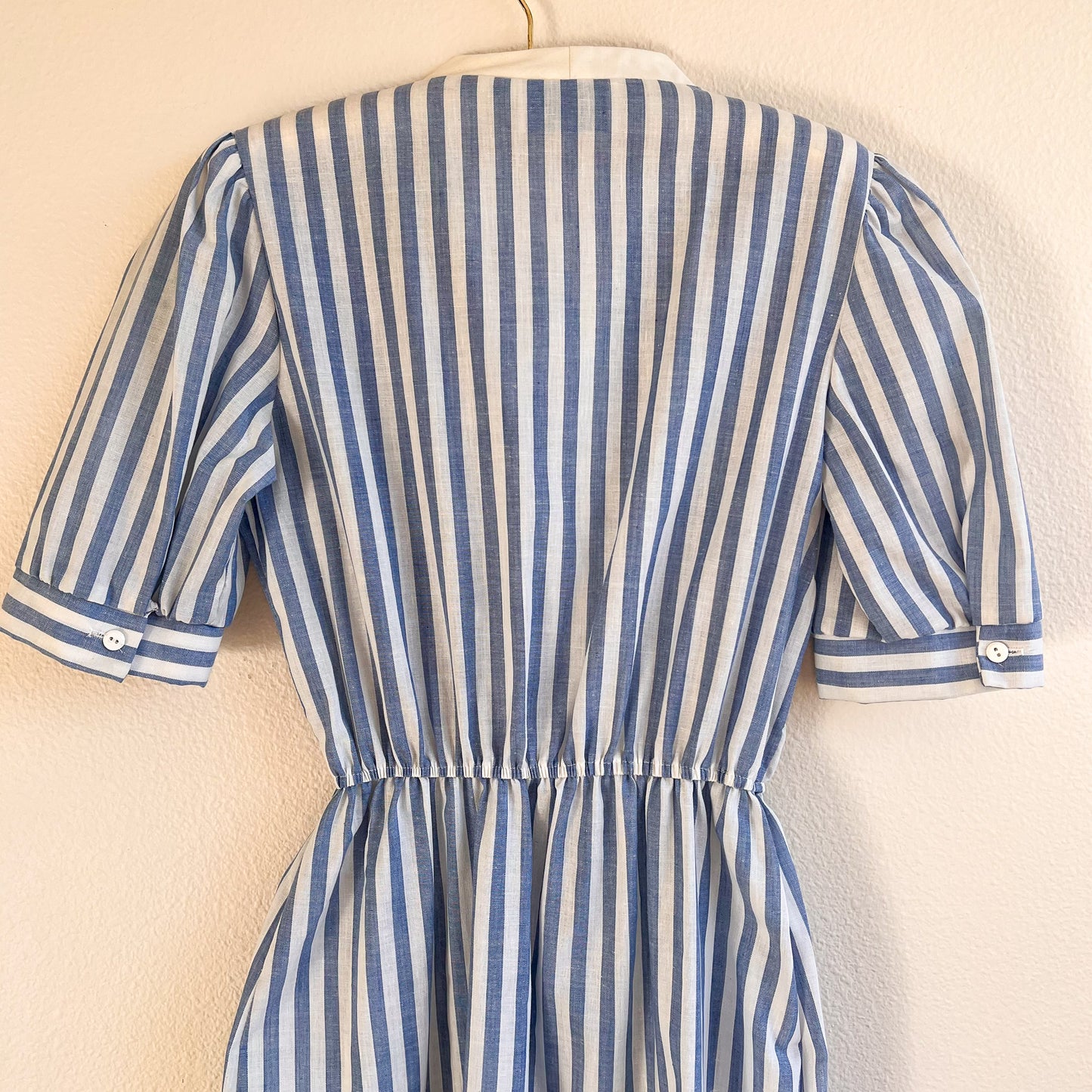 1980s Blue and White Striped Summer Dress (S/M)
