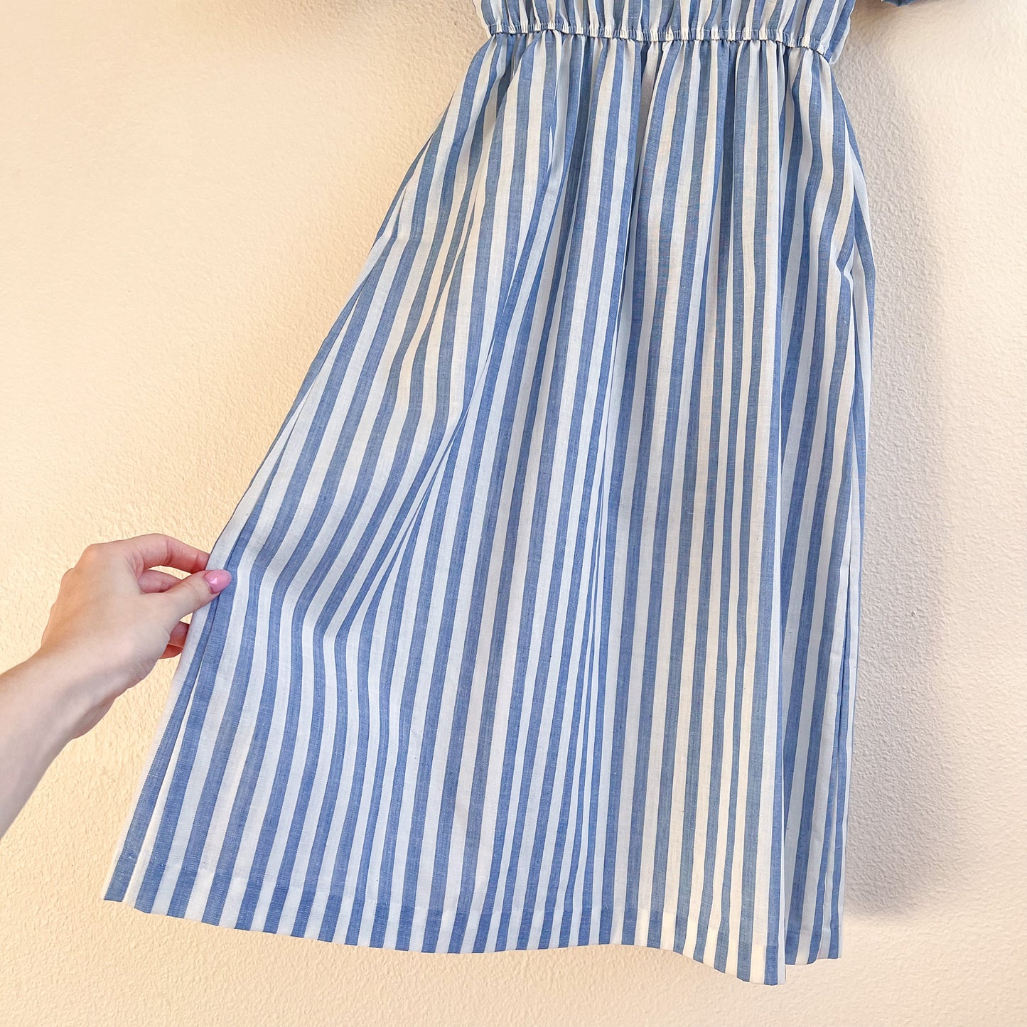1980s Blue and White Striped Summer Dress (S/M)