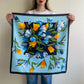 1980s Blue and Orange Tulips Scarf