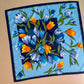 1980s Blue and Orange Tulips Scarf