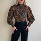 1990s Bronze and Black Animal Print Blouse (L/XL)