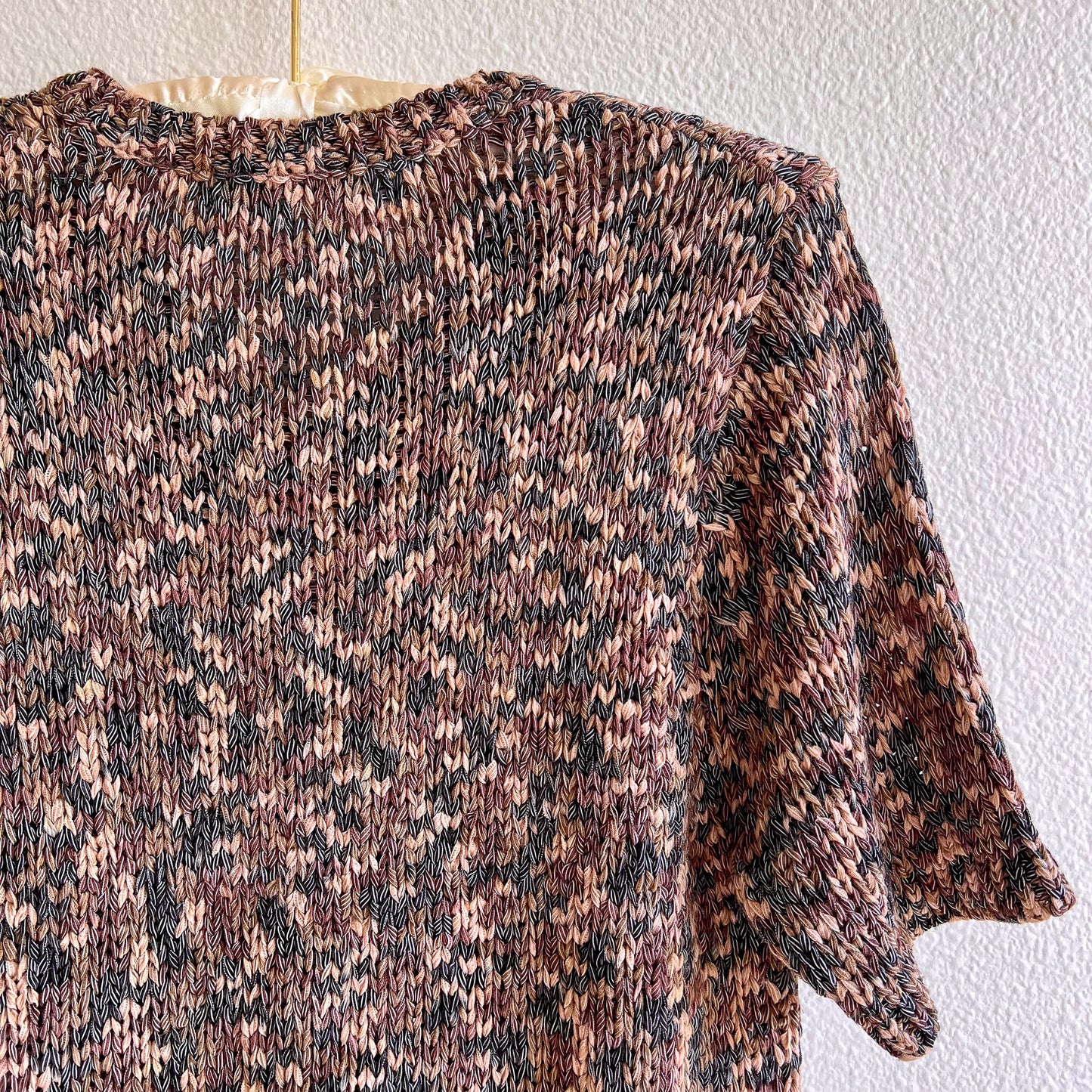 1980s Shades of Brown Knitted Short Sleeve Top (M/L)