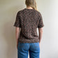 1980s Shades of Brown Knitted Short Sleeve Top (M/L)
