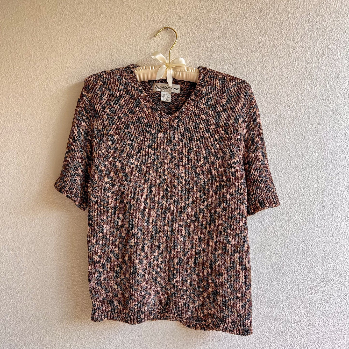 1980s Shades of Brown Knitted Short Sleeve Top (M/L)