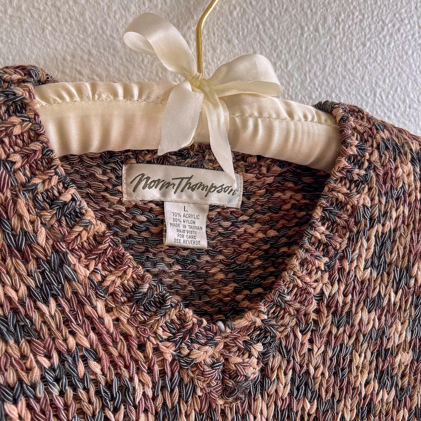1980s Shades of Brown Knitted Short Sleeve Top (M/L)
