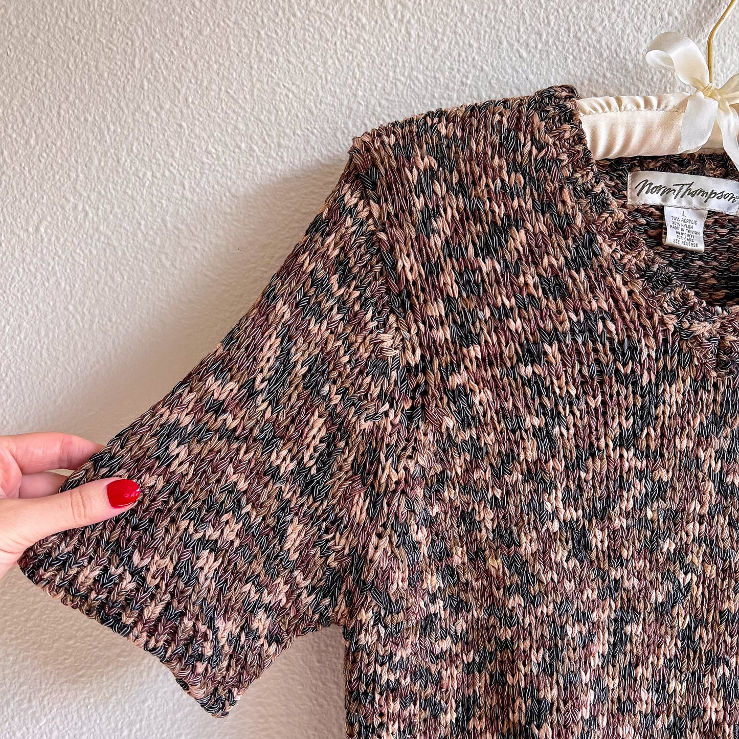 1980s Shades of Brown Knitted Short Sleeve Top (M/L)