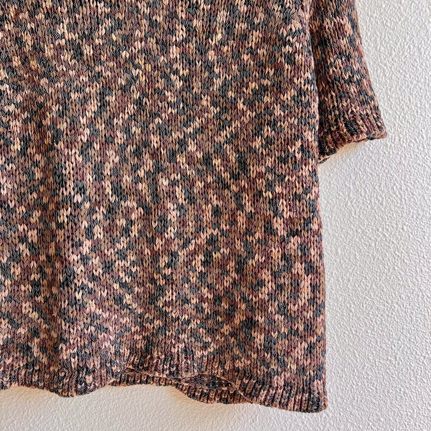 1980s Shades of Brown Knitted Short Sleeve Top (M/L)