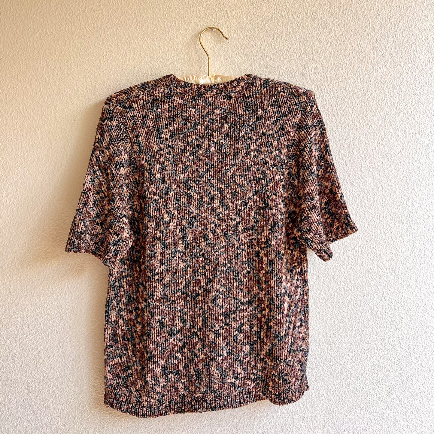 1980s Shades of Brown Knitted Short Sleeve Top (M/L)