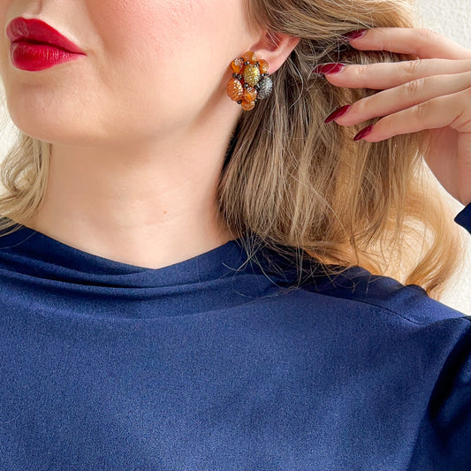 1960s Brown Textured Bead Cluster Earrings