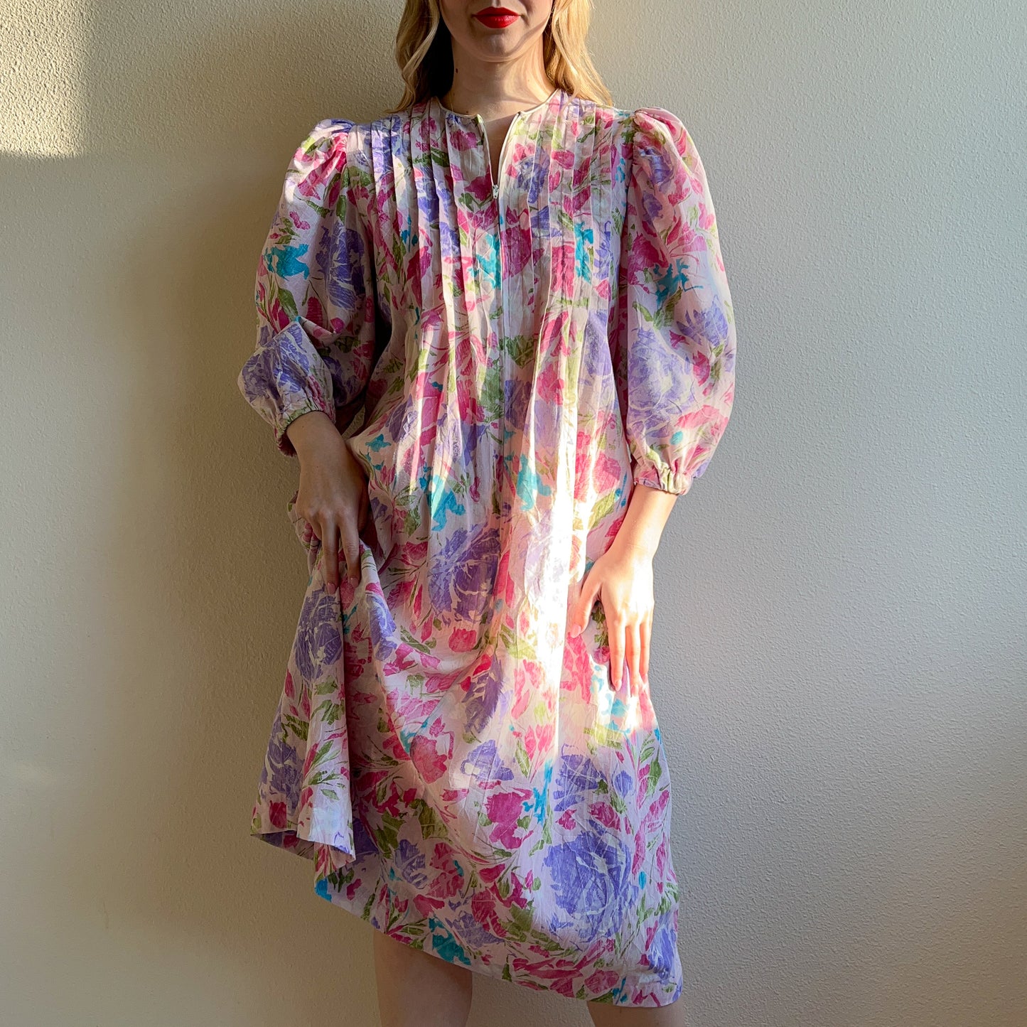 1980s Bullocks Wilshire Purple Print House Dress (S/M)