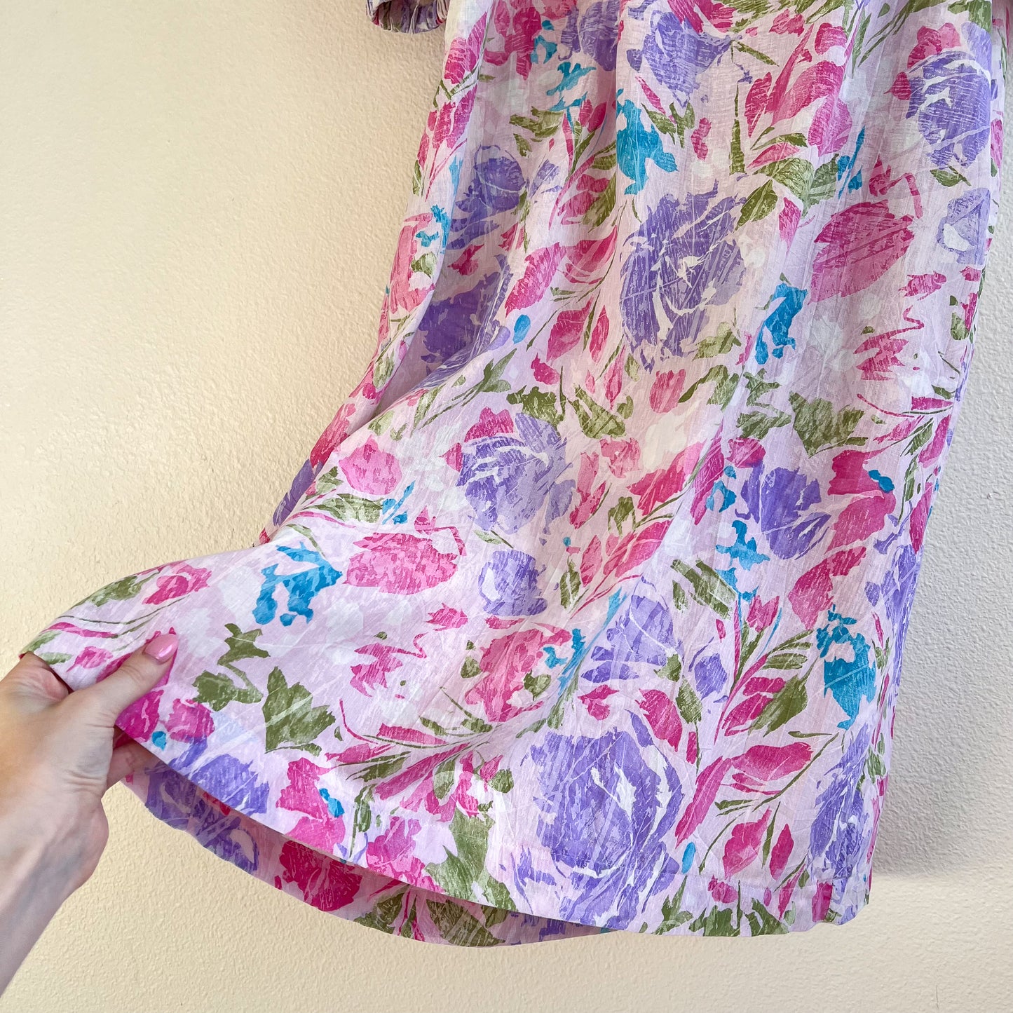 1980s Bullocks Wilshire Purple Print House Dress (S/M)
