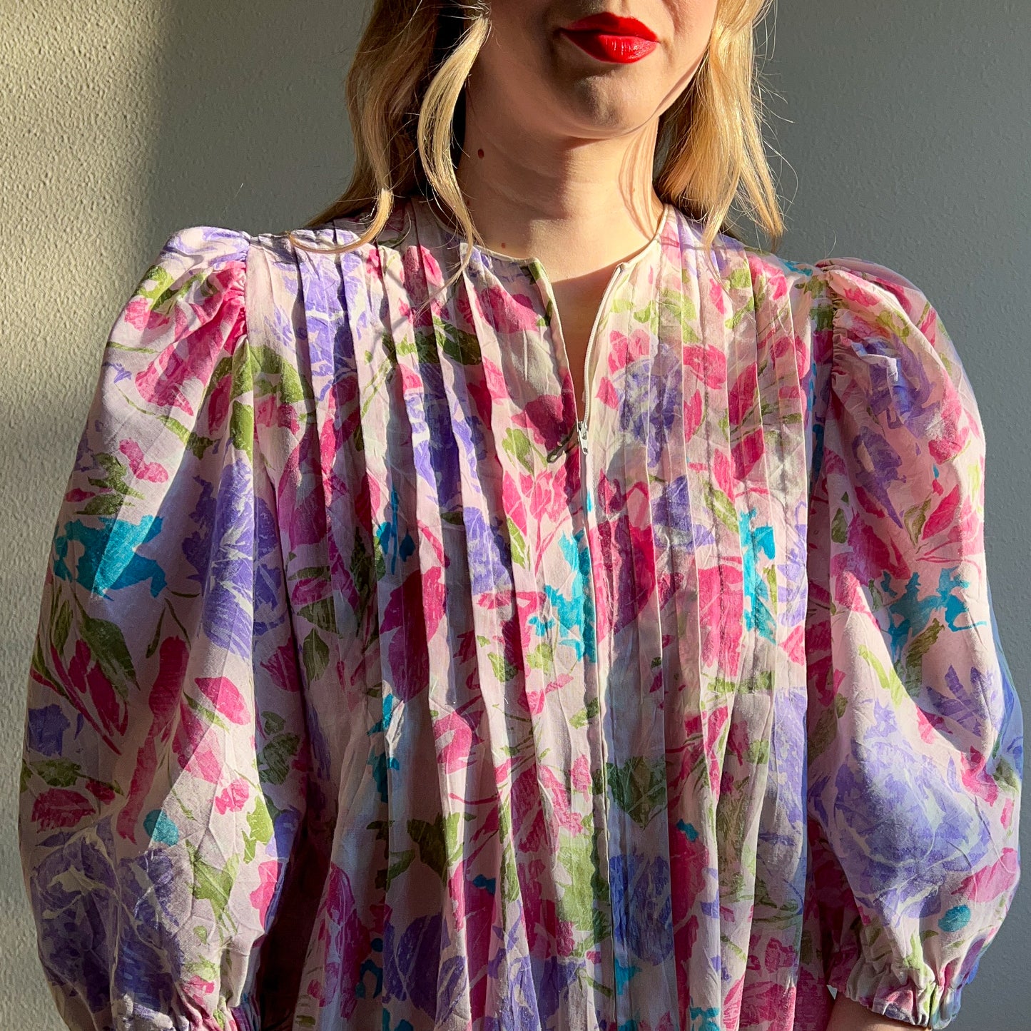 1980s Bullocks Wilshire Purple Print House Dress (S/M)