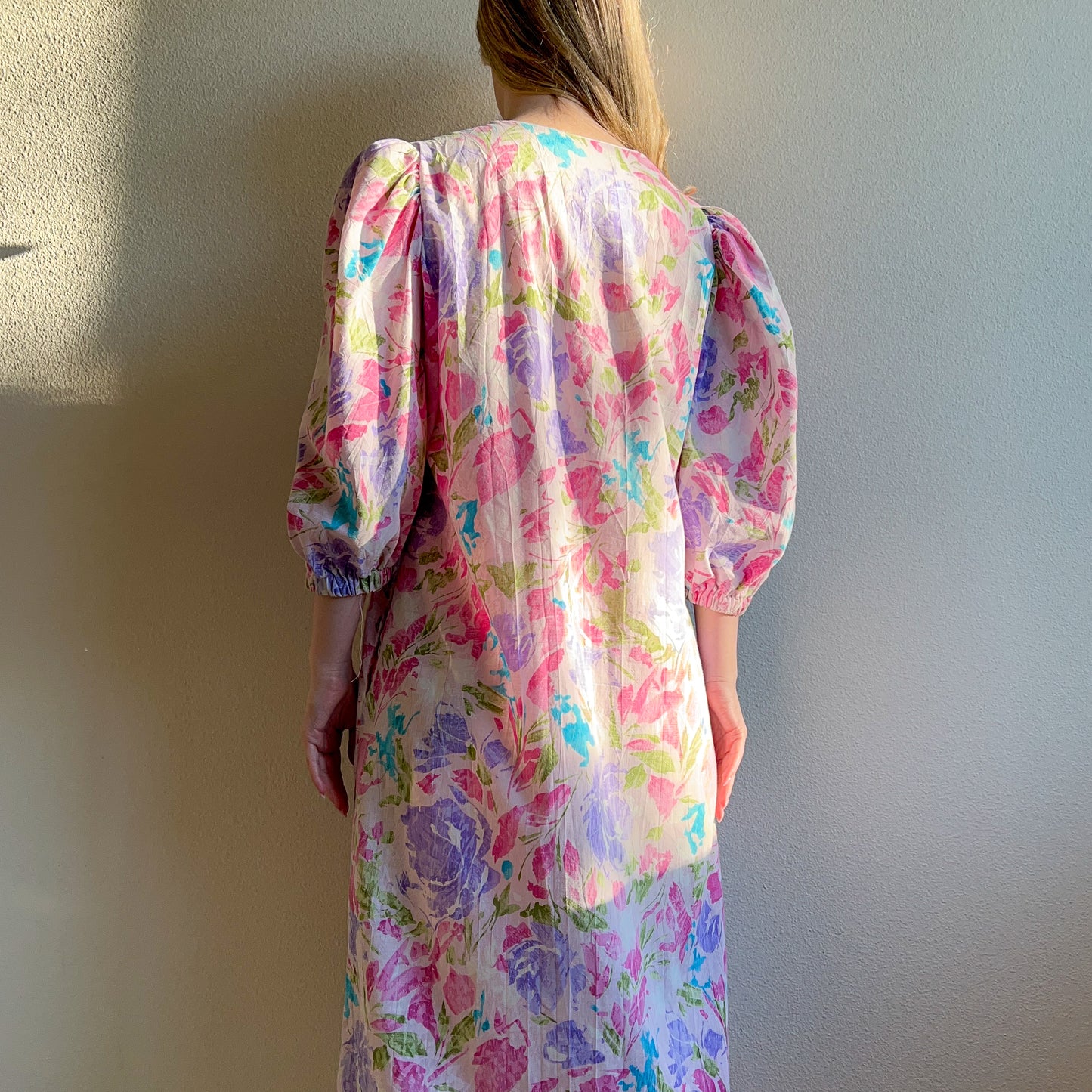 1980s Bullocks Wilshire Purple Print House Dress (S/M)