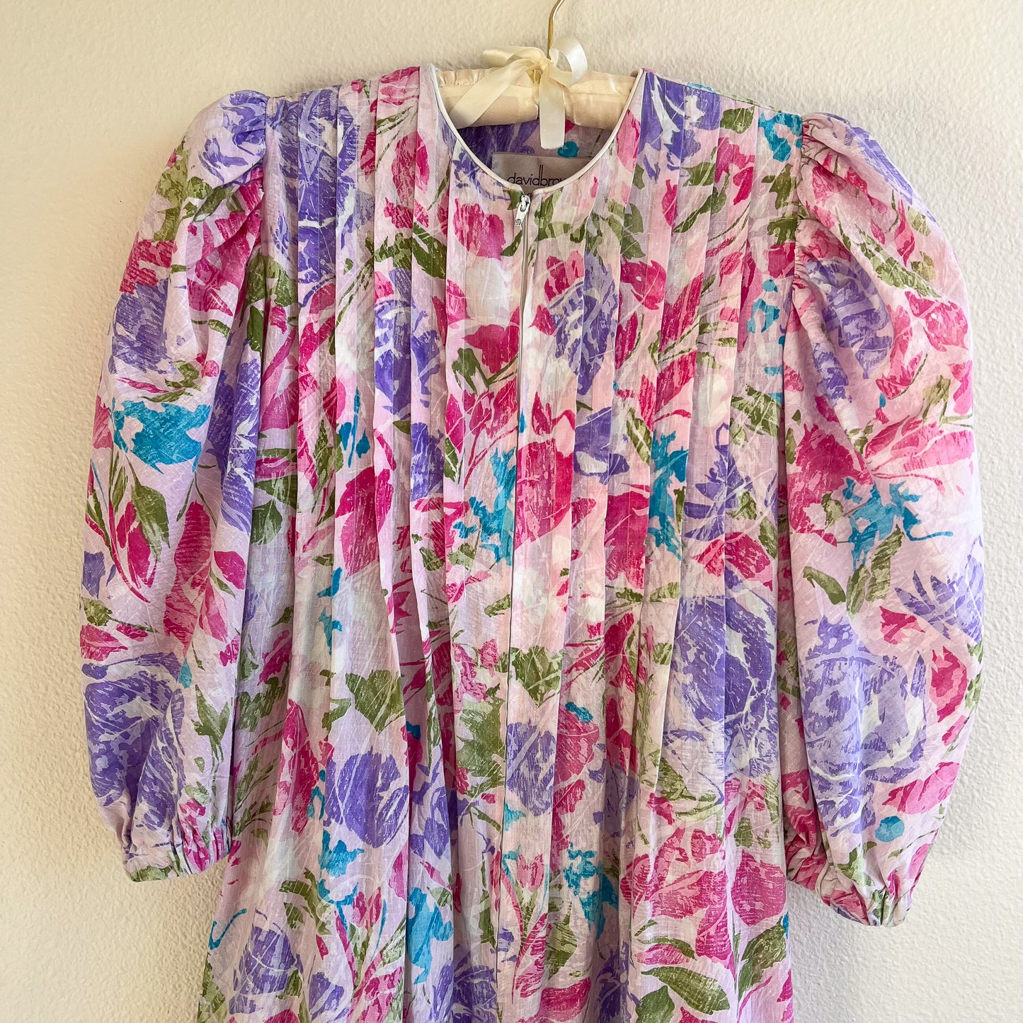 1980s Bullocks Wilshire Purple Print House Dress (S/M)