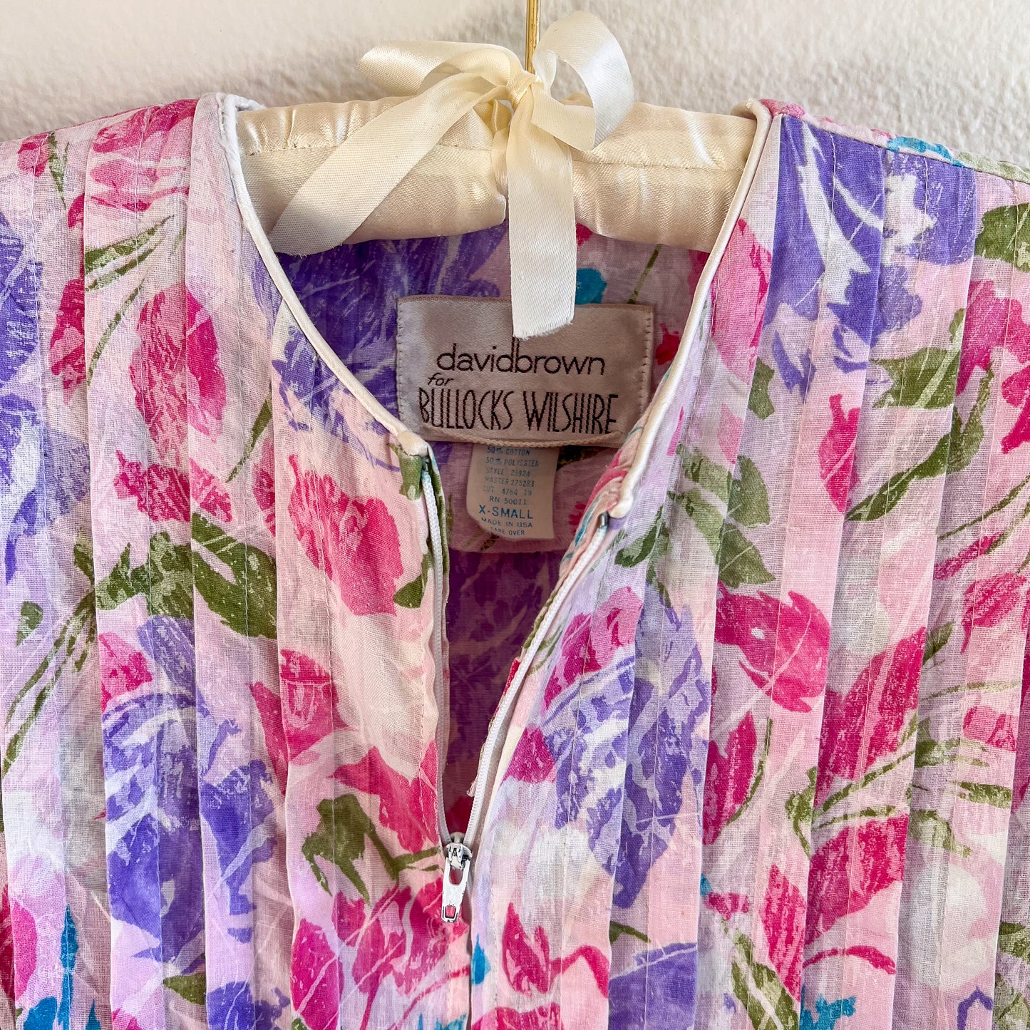 1980s Bullocks Wilshire Purple Print House Dress (S/M)