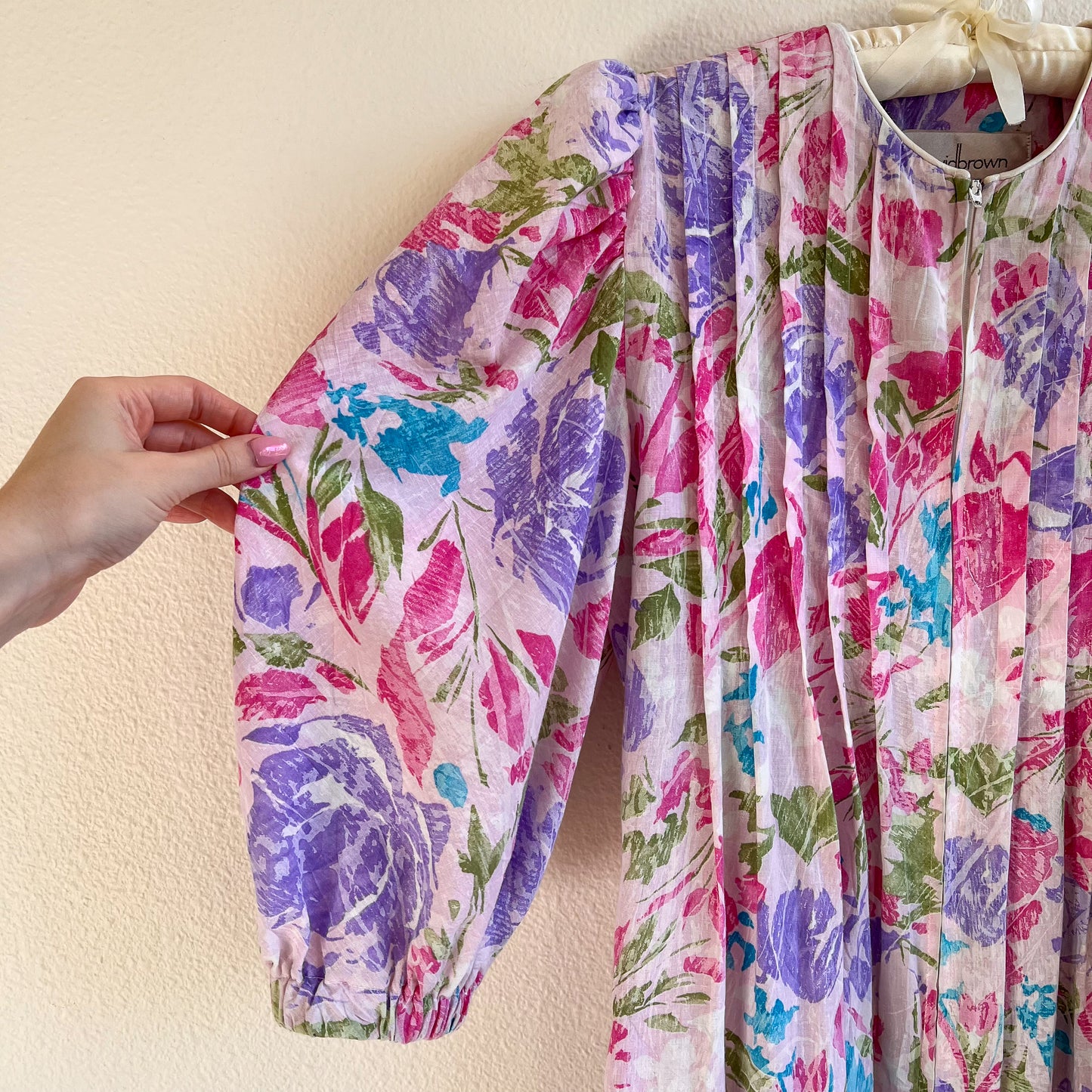 1980s Bullocks Wilshire Purple Print House Dress (S/M)