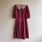 1980s Burgundy Silk Polka Dot Dress With Crochet Collar (M)
