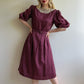 1980s Burgundy Silk Polka Dot Dress With Crochet Collar (M)