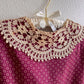 1980s Burgundy Silk Polka Dot Dress With Crochet Collar (M)
