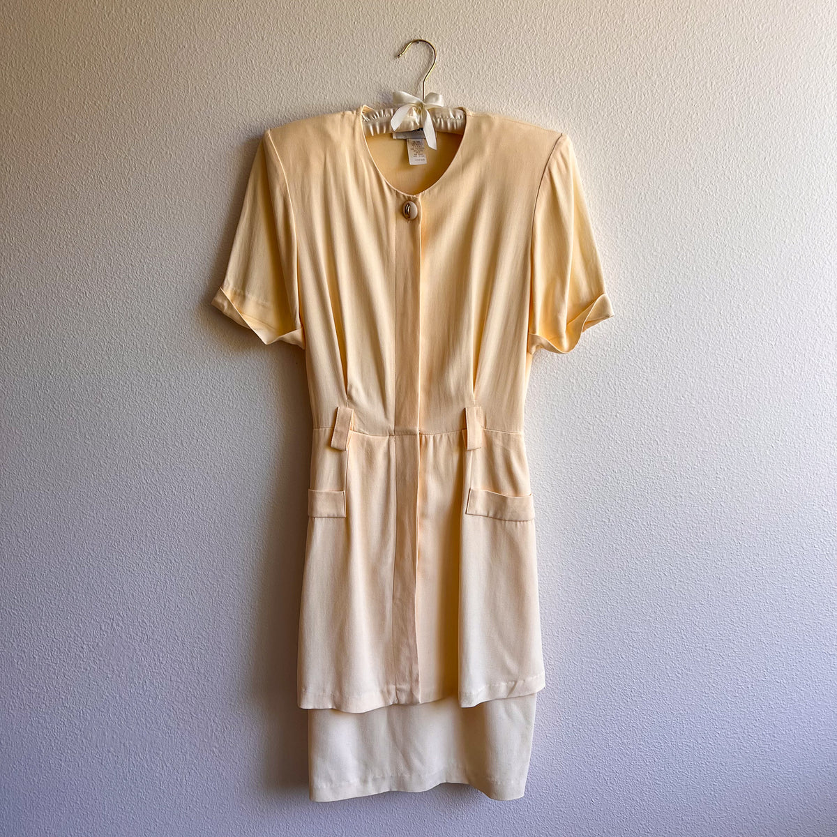 1980s Butter Yellow Rayon Belted Dress (S)
