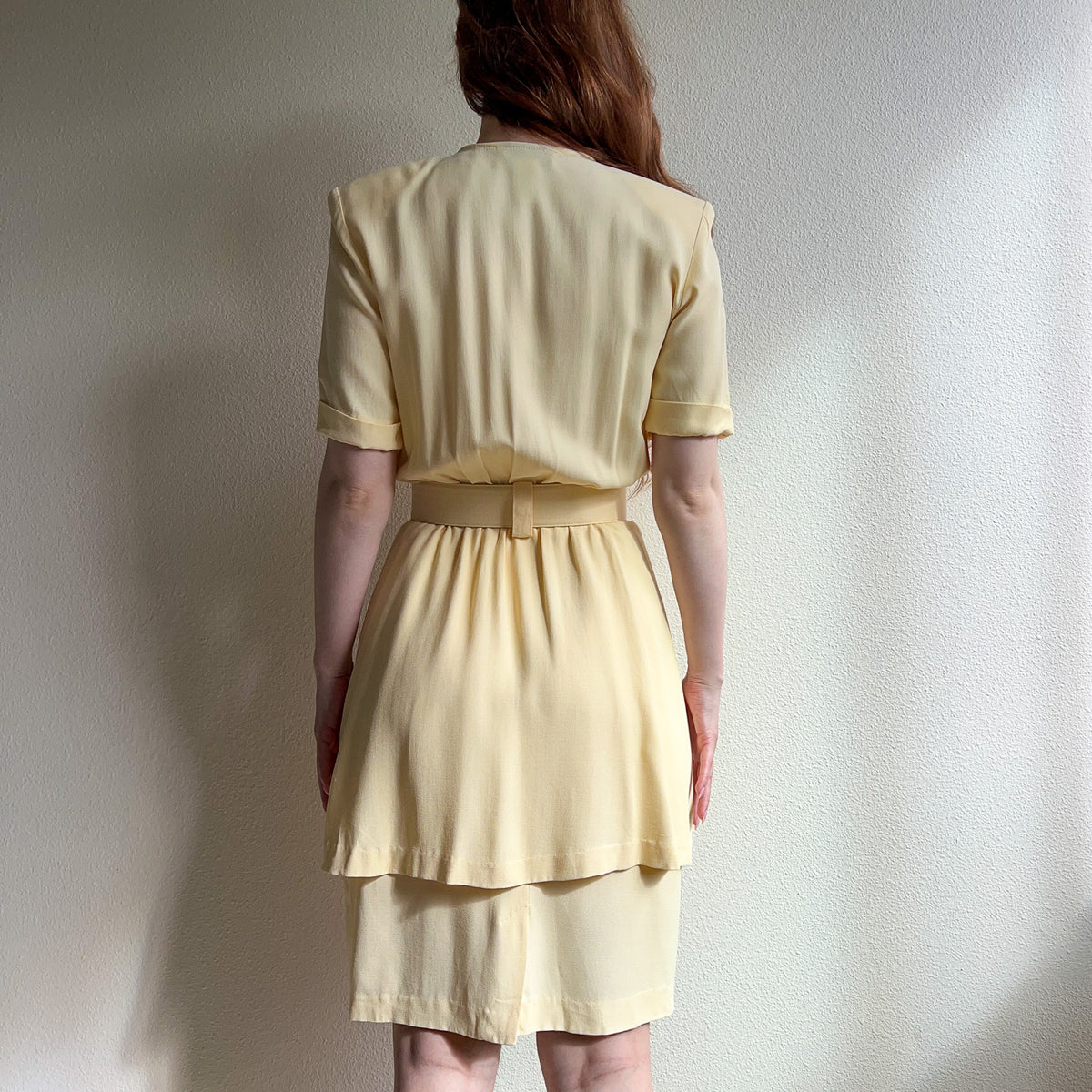 1980s Butter Yellow Rayon Belted Dress (S)
