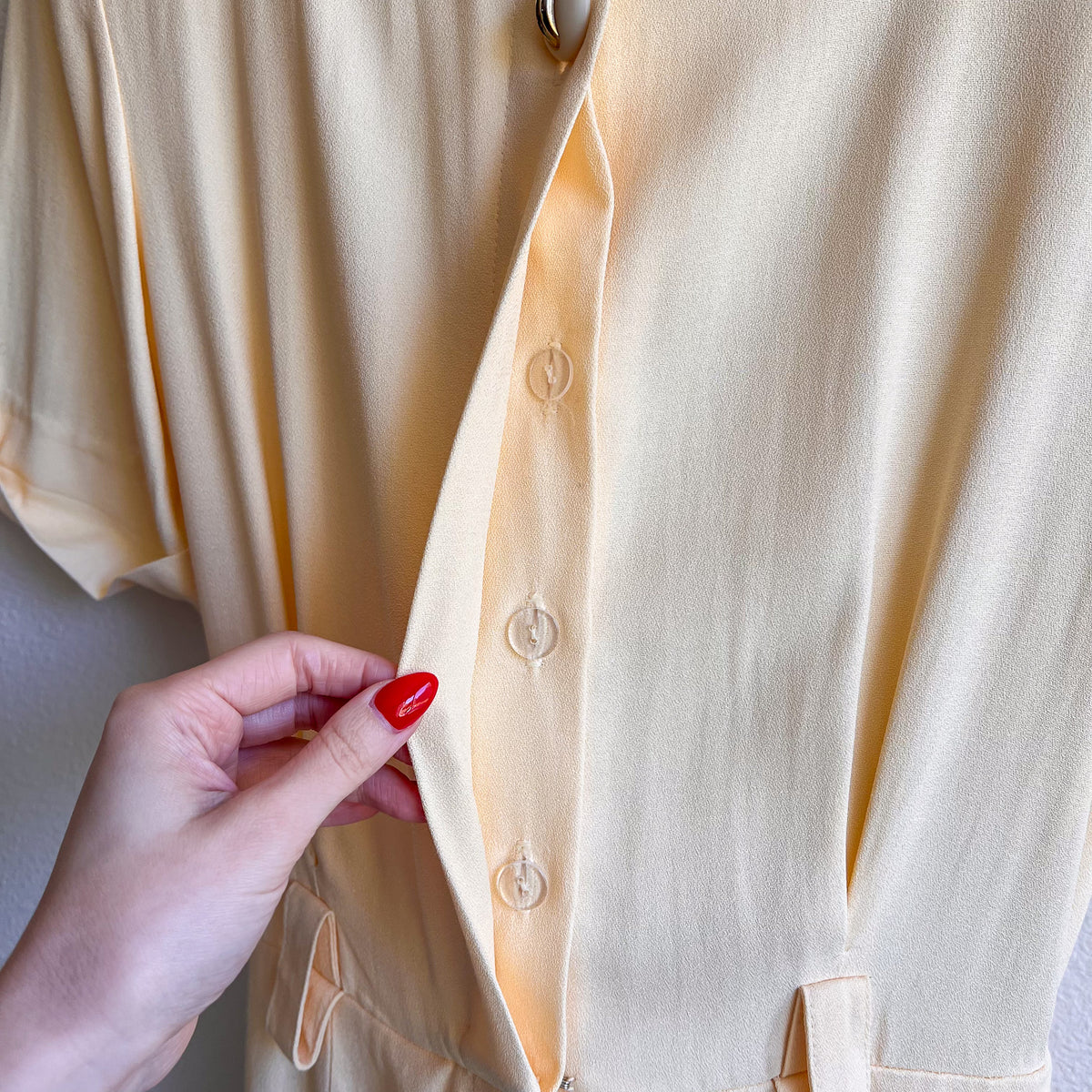 1980s Butter Yellow Rayon Belted Dress (S)