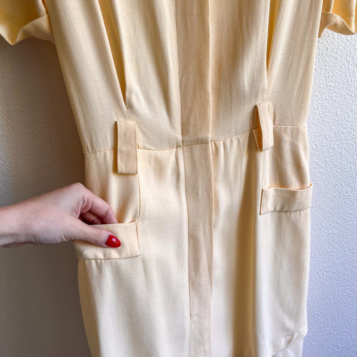 1980s Butter Yellow Rayon Belted Dress (S)