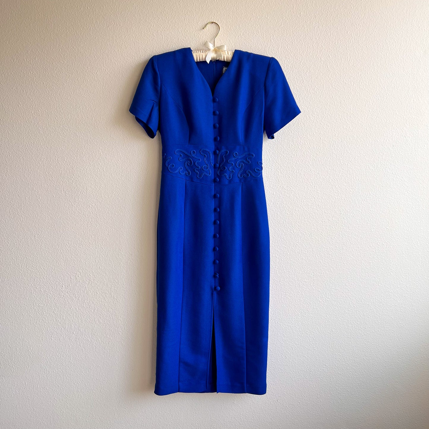 1980s Cobalt Blue Rayon Midi Dress (M)