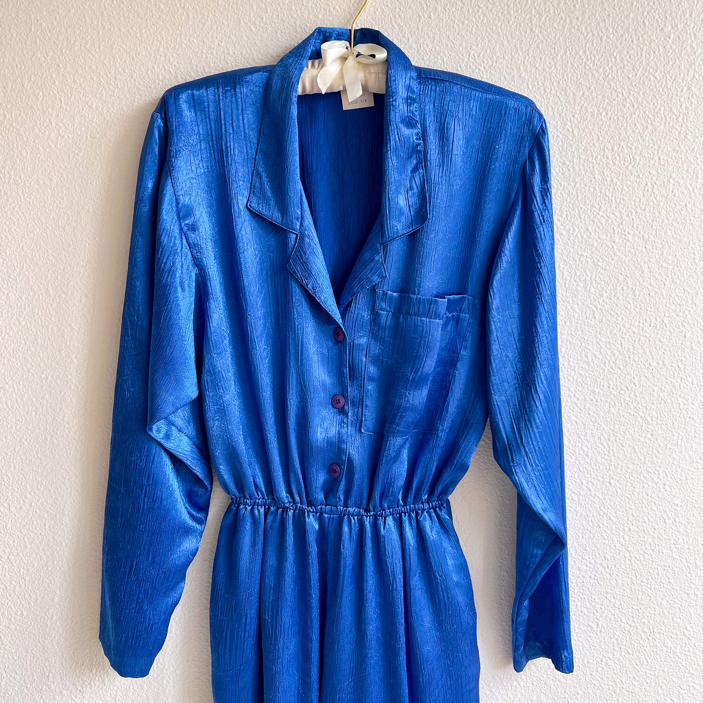 1980s Cobalt Blue Silky Belted Jumpsuit (S/M)