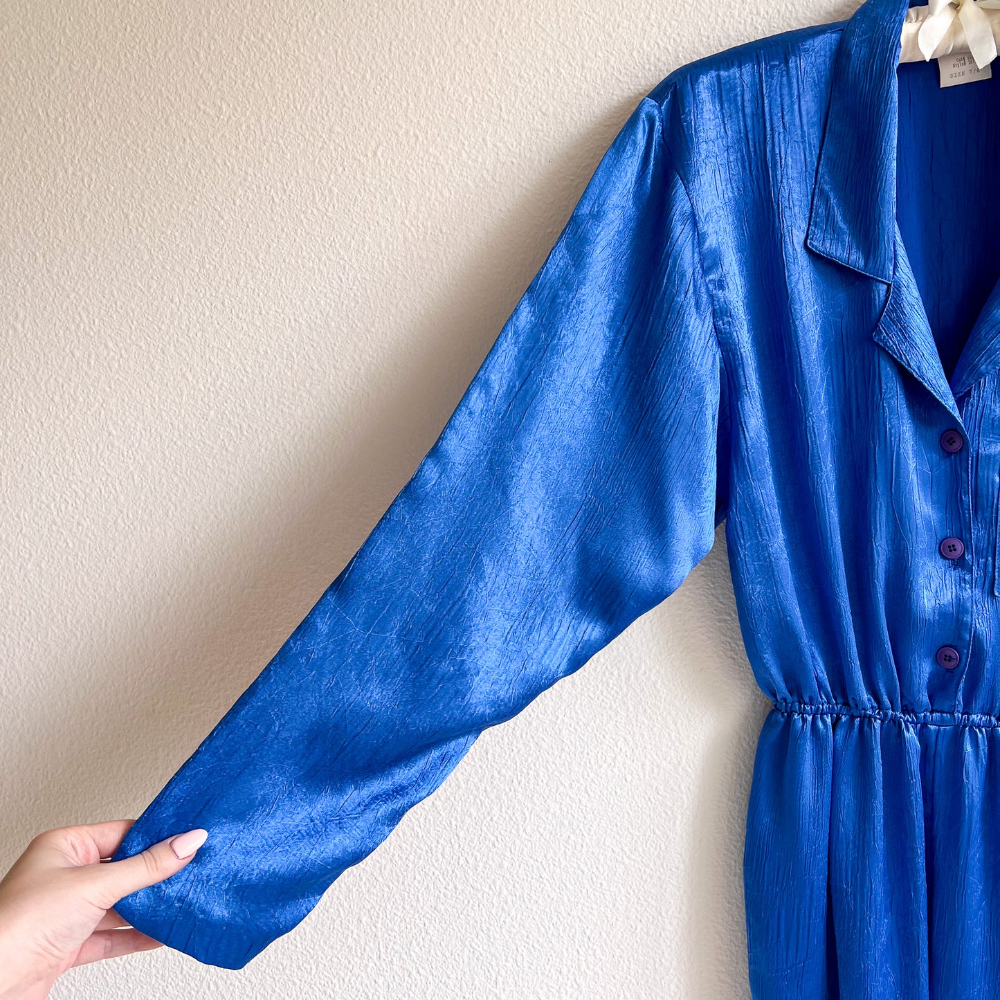 1980s Cobalt Blue Silky Belted Jumpsuit (S/M)