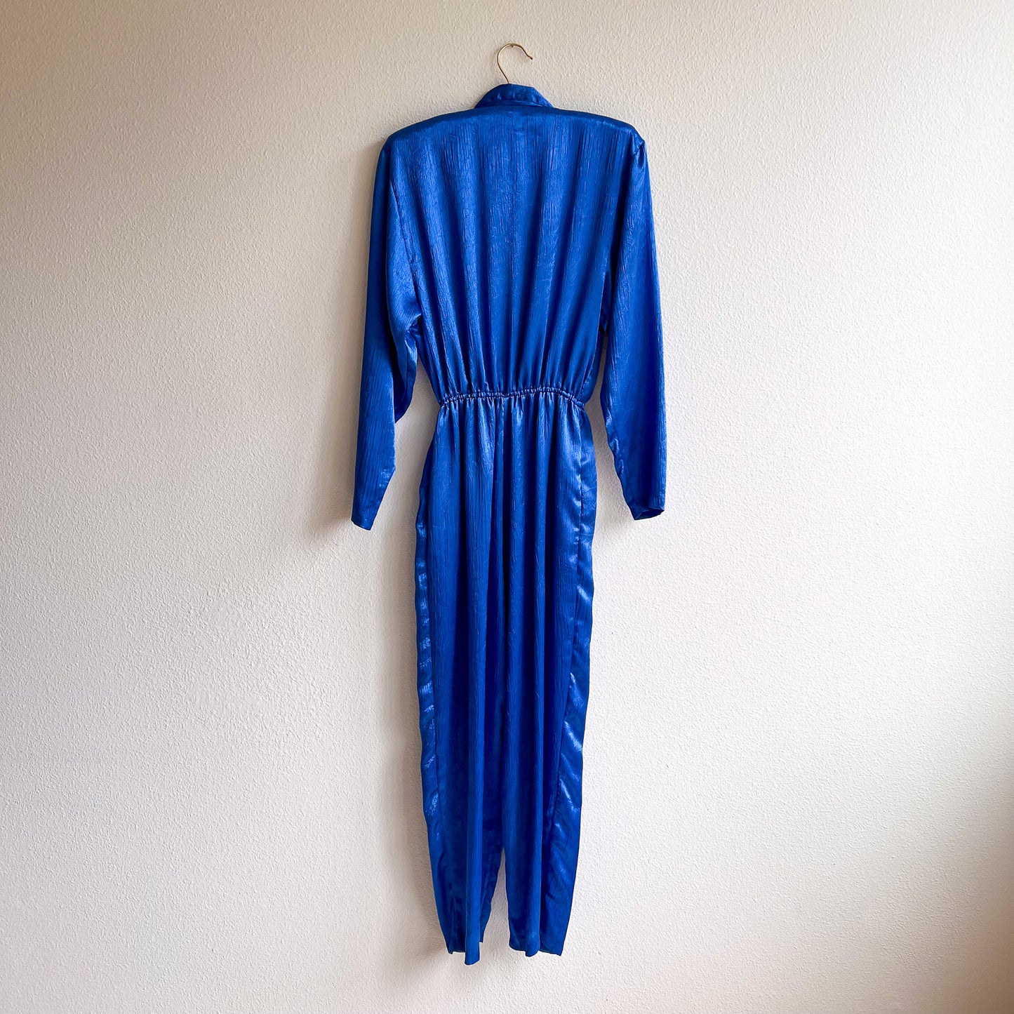 1980s Cobalt Blue Silky Belted Jumpsuit (S/M)