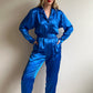 1980s Cobalt Blue Silky Belted Jumpsuit (S/M)