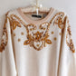 Stunning 1980s Cream Sweater With Gold Sequins (M/L)