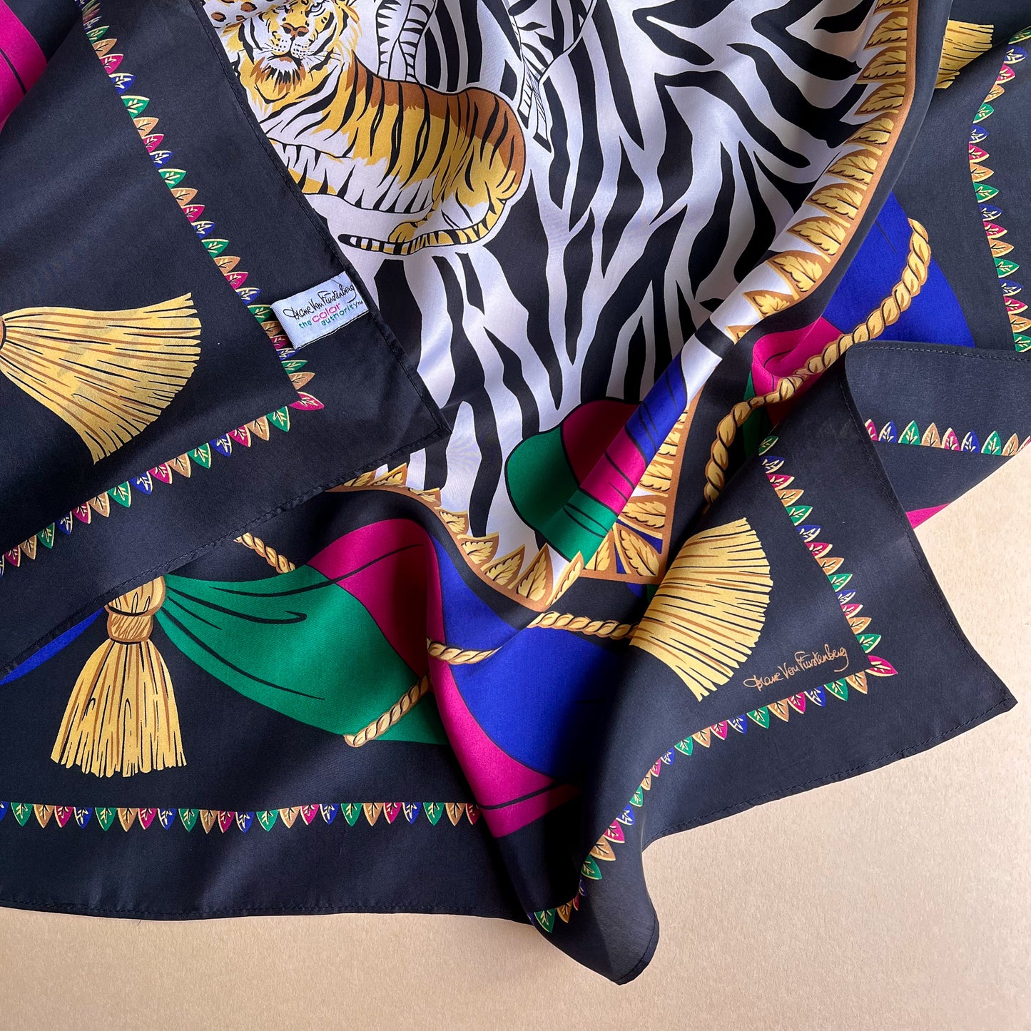 1980s Diane Von Furstenberg Zebra Print Silk Scarf