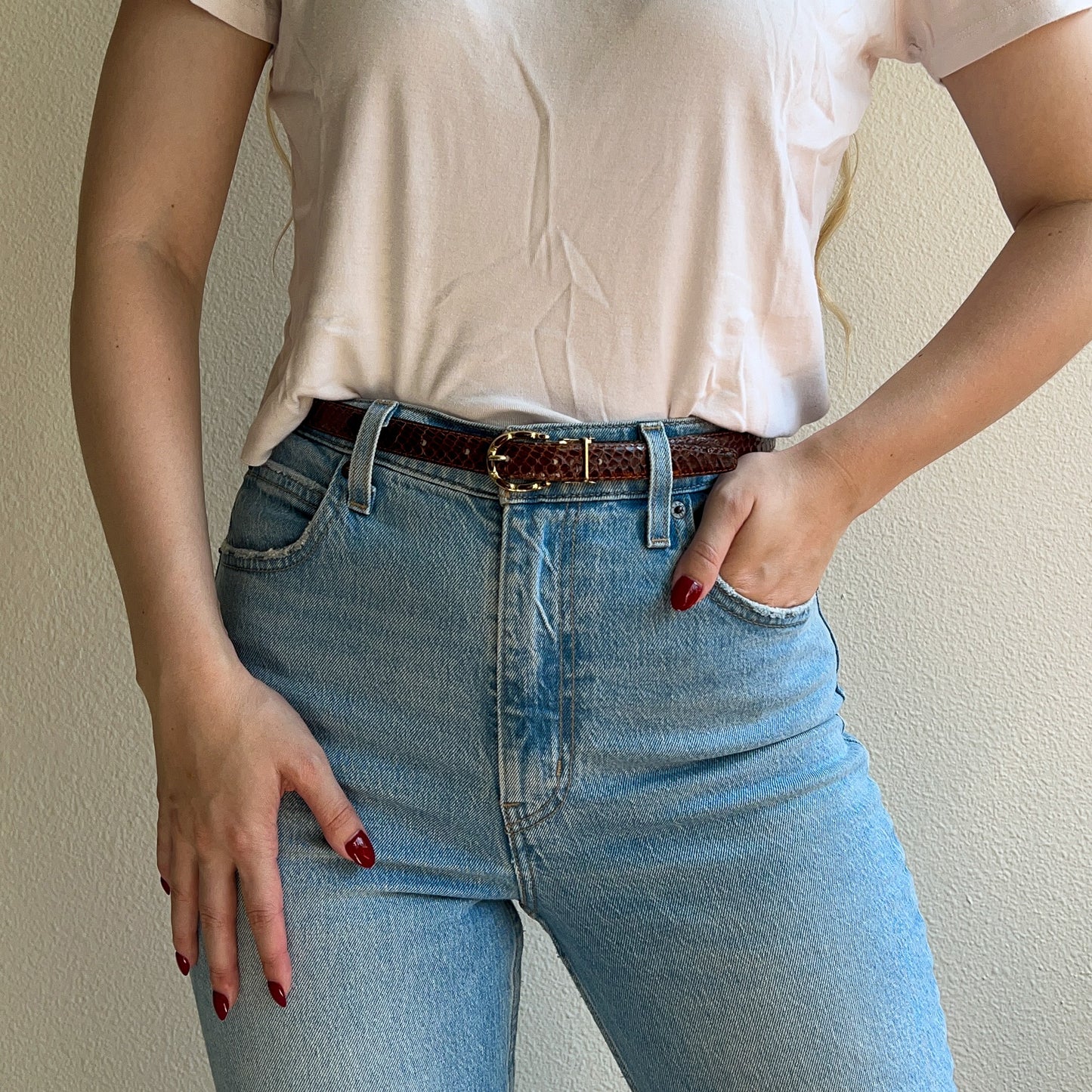 1980s Cognac Brown Belt With Gold Buckle