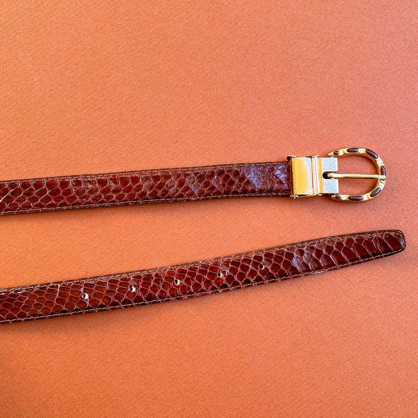 1980s Cognac Brown Belt With Gold Buckle