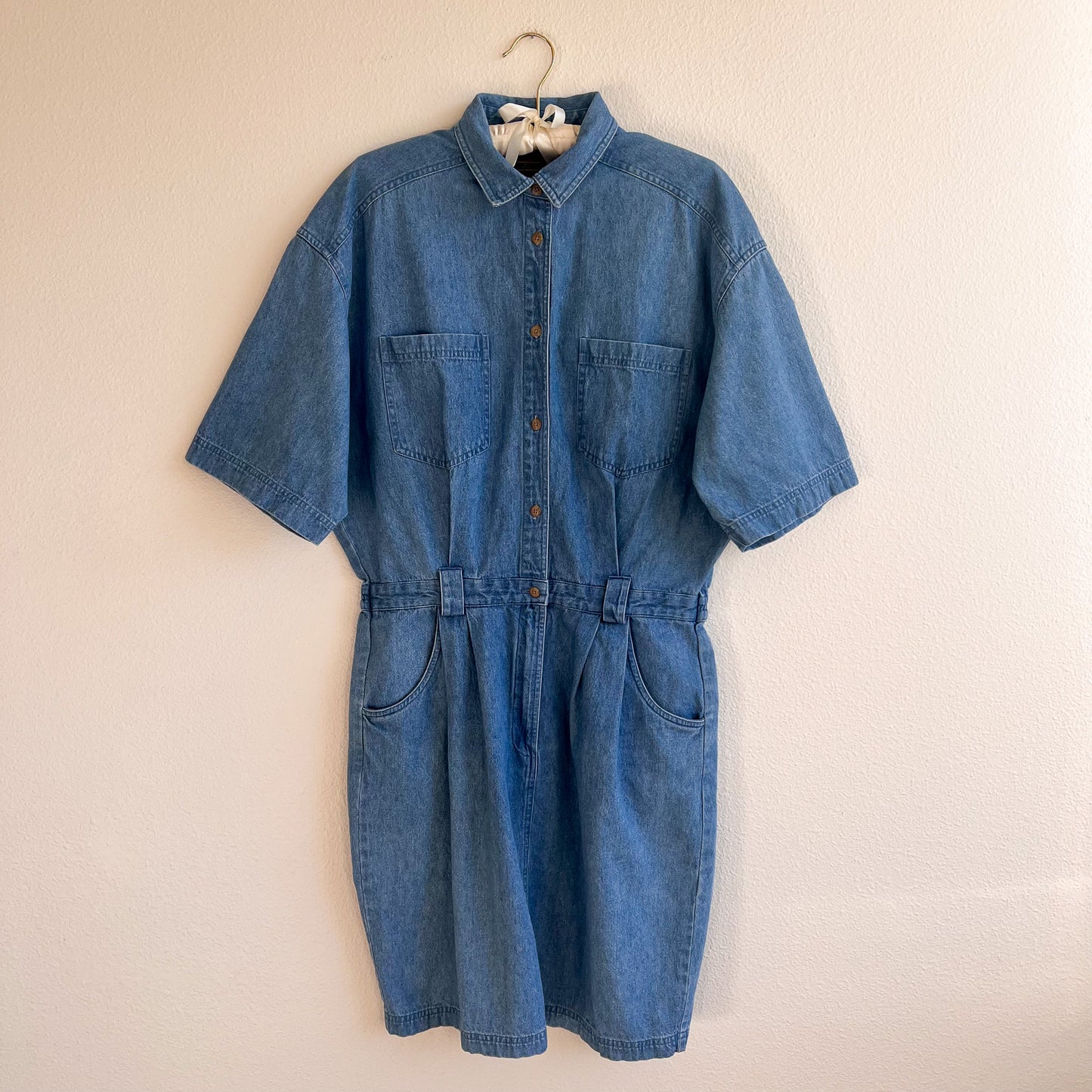 1980s Denim Buttoned Dress With Pockets (L/XL)