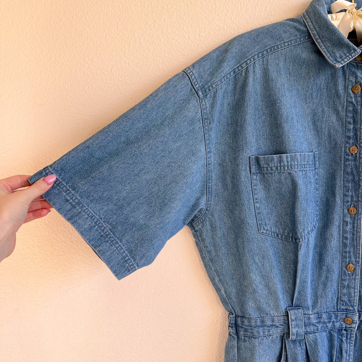 1980s Denim Buttoned Dress With Pockets (L/XL)