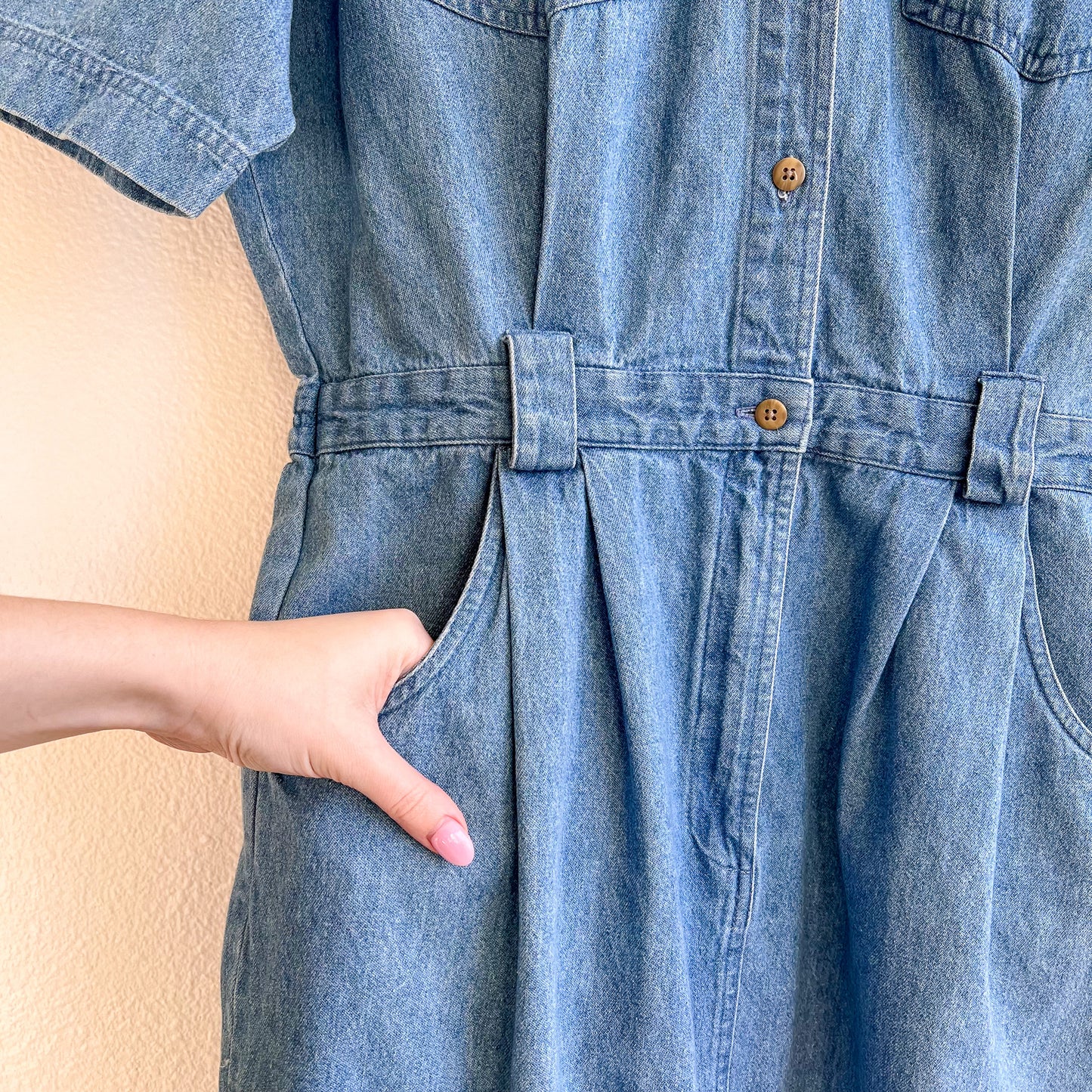 1980s Denim Buttoned Dress With Pockets (L/XL)