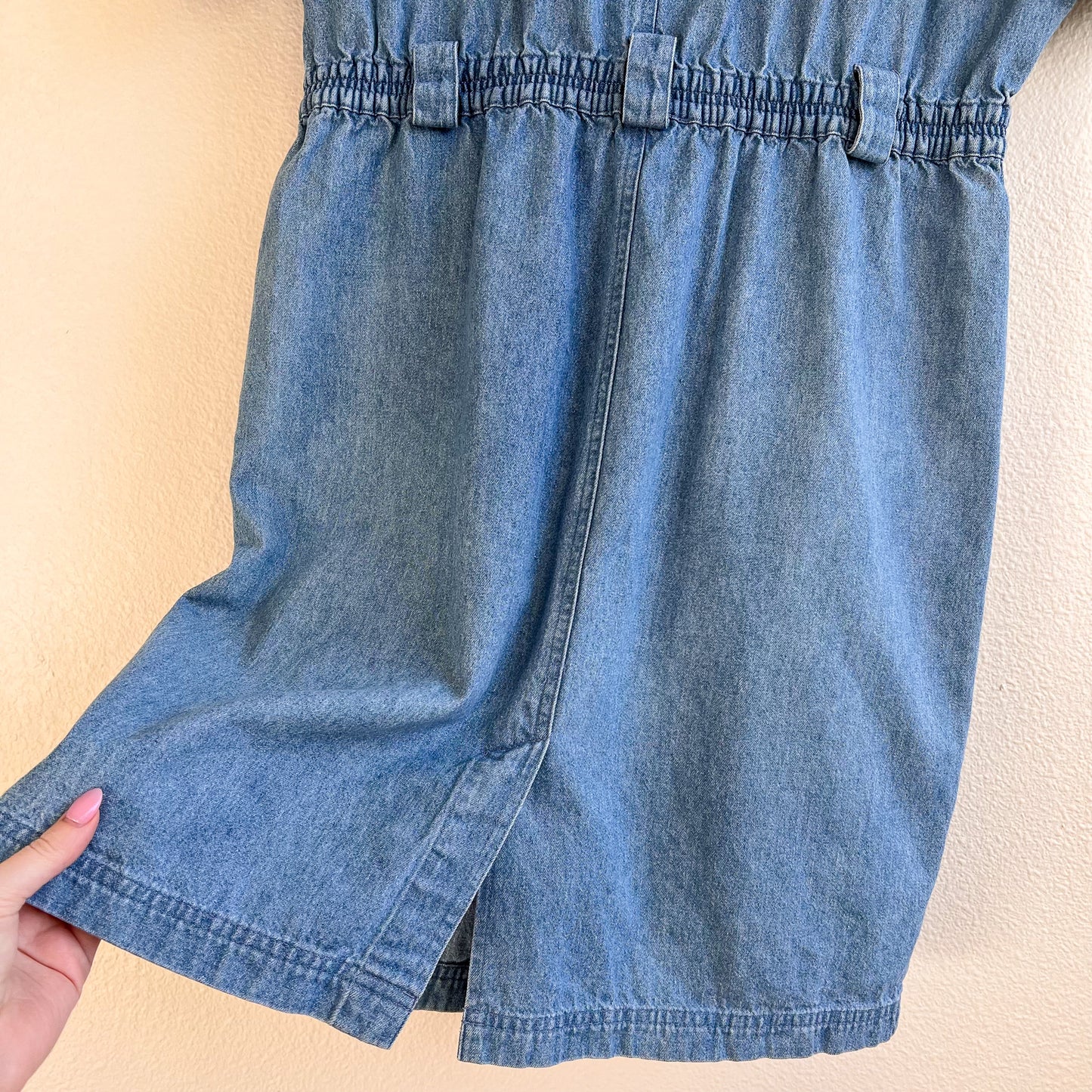 1980s Denim Buttoned Dress With Pockets (L/XL)