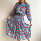 1980s Diane Freis Red Poppy Dress With Turquoise Details (S/M)